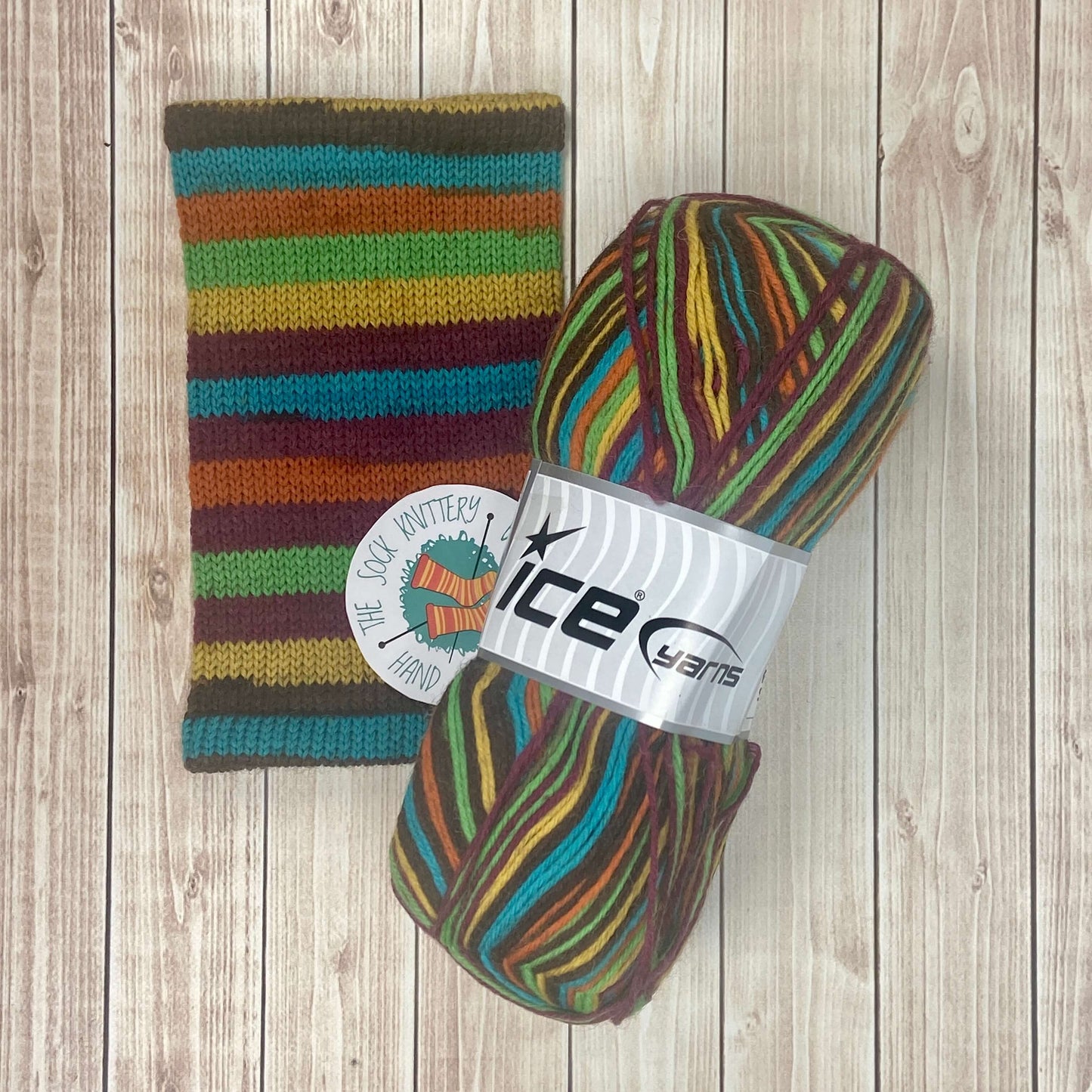 Striped sock yarn - blue brown yellow green - by Ice Yarns - The Sock Knittery