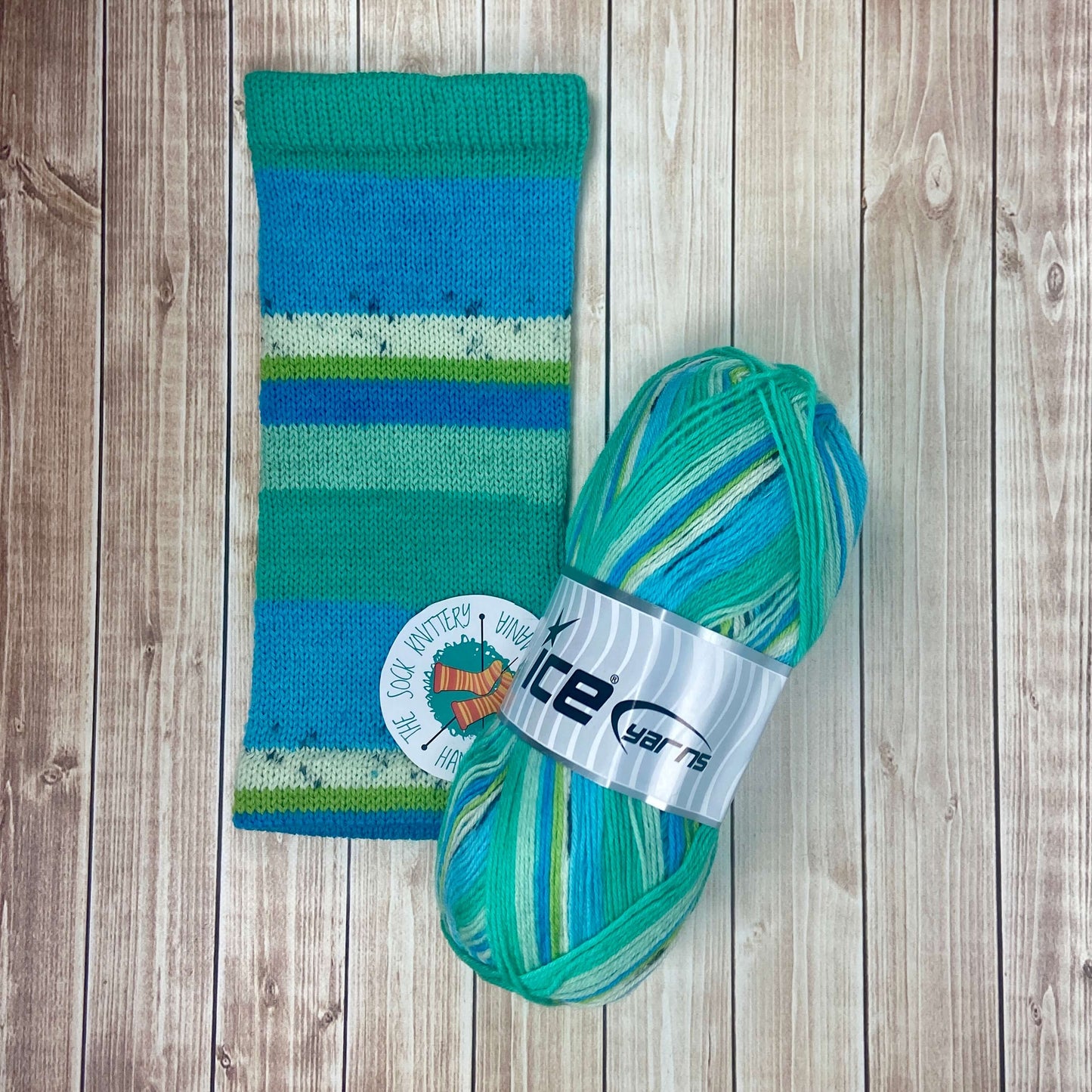 Stripy sock yarn - turquoise, black and green - by Ice Yarns - The Sock Knittery